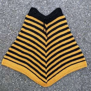 Vintage Handmade Knit Skirt Cape Mustard & Black Stripes Retro Boho Cottagecore.
